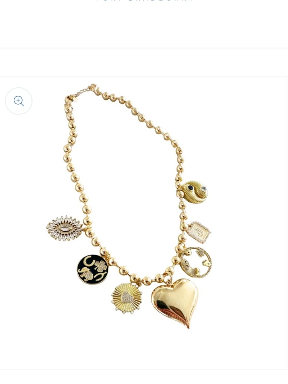 Gold-Tone Charm Necklace with Heart Center and “L” Initial Charm- Women Jewelry - Picture 2 of 3